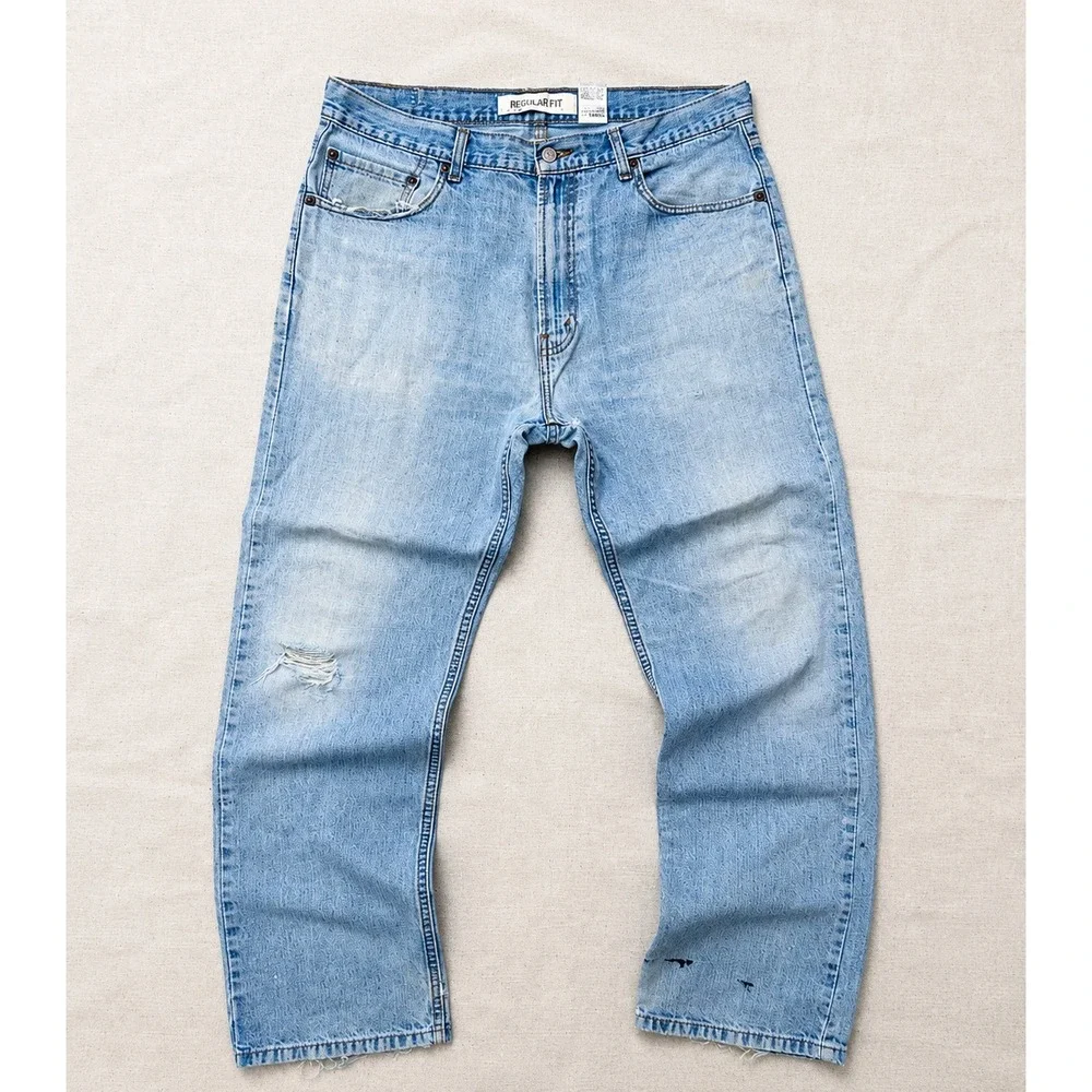 Levi's 505 Regular Fit Jeans Men's 36x30 Light Wash Straight Leg Denim Distresse